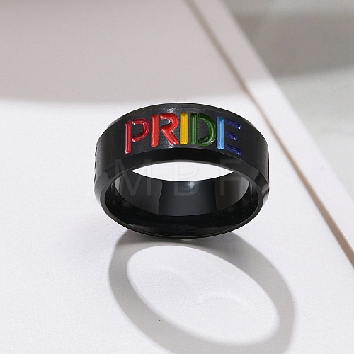 Rainbow Pride Flag Stainless Steel Enamel Finger Ring PW-WG70147-04-1