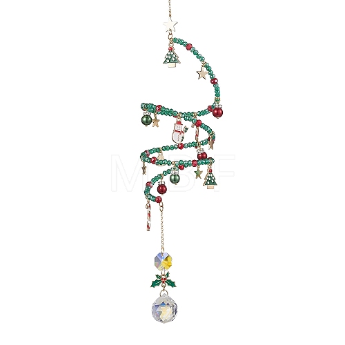 Christmas Theme Glass Beaded Hanging Ornaments HJEW-TA00183-1