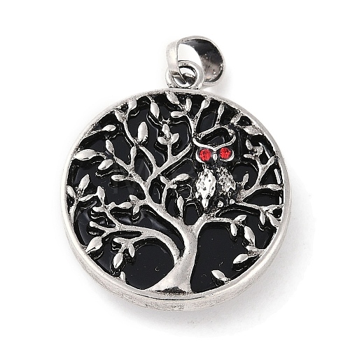 Natural Obsidian Tree of Life with Owl Pendants G-L524-15AS-10-1