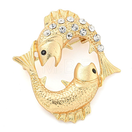 Golden Zinc Alloy with Rhinestone Brooches JEWB-B018-03G-11-1