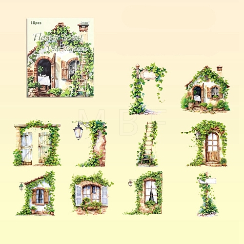 10Pcs 10 Styles Garden Series Waterproof PET Stickers DIY-G121-06B-1