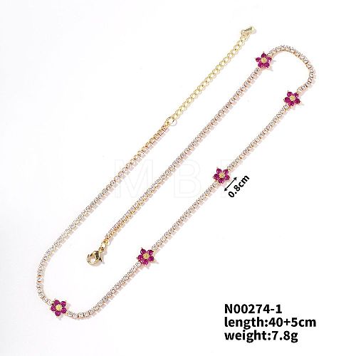 European and American Fashion Style Brass Rhinestone Flower Necklaces IO5961-1-1