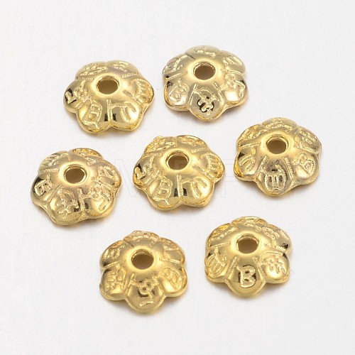 6-Petal Tibetan Style Alloy Flower Bead Caps TIBE-S220-G-01-NR-1