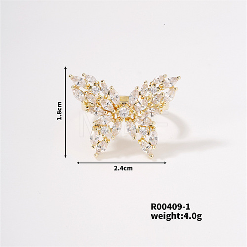 Butterfly Brass Micro Pave Cubic Zirconia Open Cuff Ring for Women BS0531-4-1