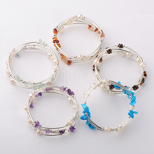 Gemstone Chip Warp Bracelets BJEW-JB01518-1