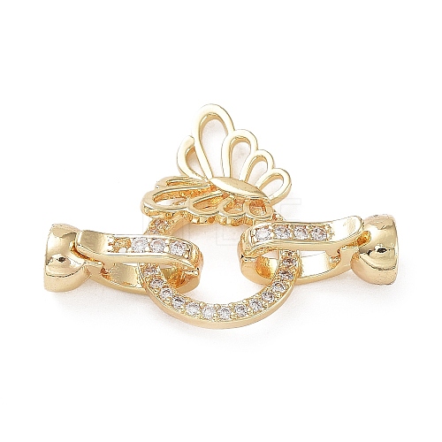 Rack Plating Brass Micro Pave Clear Cubic Zirconia Fold Over Butterfly Extension Clasps KK-B078-11G14-1
