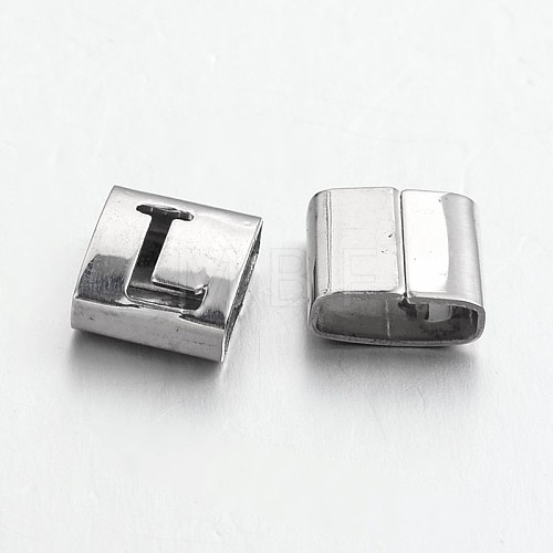 Tarnish Resistant Letter Style 201 Stainless Steel Square Slide Charms STAS-L132-23-1