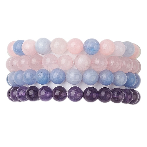 4Pcs Constellation 8mm Round Natural Amethyst & Rose Quartz & White Jade Imitation Aquamarine & White Jade Imitation Morganite Beaded Stretch Bracelets for Women BJEW-JB10633-1