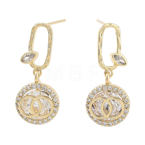 Brass with Glass Dangle Stud Earrings EJEW-Q800-14KCG-1