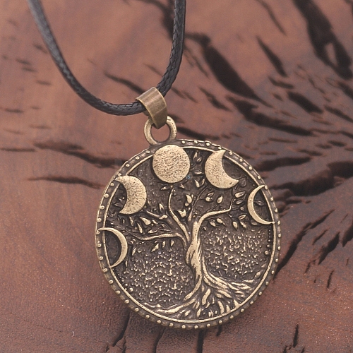 Retro Alloy Moon Phase Tree of Life Pendant Necklaces PW-WG1A04B-02-1