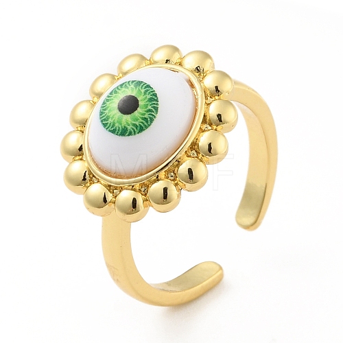 Acrylic Sun with Evil Eye Open Cuff Ring RJEW-B042-07G-04-1