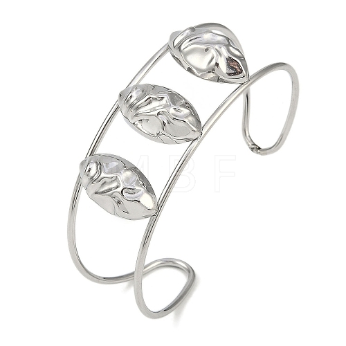 Non-Tarnish 304 Stainless Steel Wide Hollow Textured Horse Eye Opaen Cuff Bangles BJEW-Q348-06P-02-1