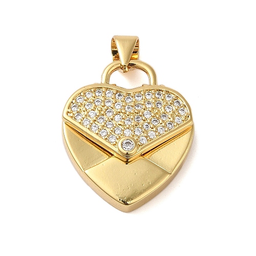 Rack Plating Brass & Clear Cubic Zirconia Pendants KK-S372-25G-1