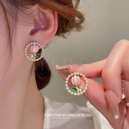 Alloy Rhinestone Flower Stud Earrings FS-WGE0AD6-50-1