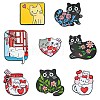 9Pcs 9 Styles Cartoon Cat & Flower Enamel Pins JEWB-SZ0002-07-1