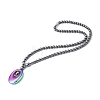 Synthetic Non-magnetic Hematite Oval Pendant Necklace with Beaded Chains for Women NJEW-F307-01-2