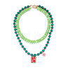 Alloy Enamel Resin Rectangle with Flower Pendant Double Layer Necklaces for Women WGCD407-01-1