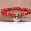 8MM Round Dyed Synthetic Turquoise Beaded Stretch Bracelets with Alloy Butterfly Charms FQ7211-9-1