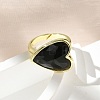 Heart Brass Natural Obsidian Finger Rings RJEW-D304-01G-G-5