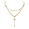 Natural Amber and Pearl Beaded Double Layered Necklaces NJEW-JN06685-2