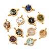 Natural Mixed Gemstone Chip 304 Stainless Steel Flat Round Connector Charms KK-P300-30G-1