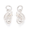 Textured Fish 925 Sterling Silver S-Hook Clasps with Jump Rings STER-T009-10S-3