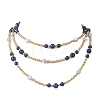Round Natural Lapis Lazuli & Synthetic Howlite Beaded Wrap Long Necklaces NJEW-JN05907-02-8
