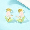 Flower Brass Enamel Stud Earrings LS-EJEW-T051-08B-5