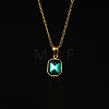 Glass Rectangle Pendant Necklace with Golden Stainless Steel Chains ZR6442-1