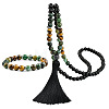 Glass & African Turquoise(Jasper) & Tiger Eye Round Rosaries Beaded Tassel Pendant Necklaces & Bracelets Sets FS-WGB975F-03-5