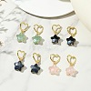 Brass & Natural Green/Blue Aventurine & Quartz Crystal & Rose Quartz & Obsidian Hoop Dangle Earrings EJEW-JE07236-1