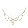 Natural Shell Brass Fairy Pendant Brass & White Round Shell Pearl Beaded Chain Necklaces for Women NJEW-JN06405-3