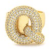 Brass Micro Pave Clear Cubic Zirconia Letter Open Cuff Ring for Women RJEW-M173-01G-Q-1