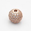 CZ Brass Micro Pave Grade AAA Clear Color Cubic Zirconia Round Beads KK-O065-8mm-05-NR-2