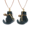 Natural Myanmar Jade Cat Pendant Adjustable Cord Necklaces NJEW-N064-01-3