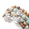 Natural Flower Amazonite & Picture Jasper Beaded Stretch Bracelets Sets with Non-Magnetic Synthetic Hematite BJEW-JB09281-5