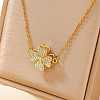 Saint Patrick's Day Clover Brass Micro Pave Clear Cubic Zirconia Pendant Necklaces for Women UQ5497-1-2