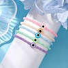5Pcs 5 Colors Evil Eye Resin & Glass Seed Beaded Stretch Bracelet Sets BJEW-JB10477-4