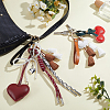 2Pcs 2 Styles Imitation Leather & Faux Suede Tassel & Plastic Pearl Heart Cherry Bowknot Pendant Keychains HJEW-GA00082-4