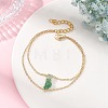 Brass Cable Chains & Natural Green Aventurine Chip Beads Double Layers Bracelets for Women BJEW-JB14134-01-2