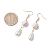 Round with Flower Pattern Porcelain Ceramic Dangle Earrings EJEW-JE06347-4
