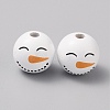 Round Christmas Snowman Print Wood European Beads WOOD-WH0029-63E-1