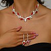 Leaf Brass Rhinestone Stud Dangle Earrings & Pendant Necklaces Set for Women SJEW-M102-03S-01-1