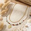 Handmade Natural Mixed Stone Beaded Double Layer Necklaces with Stainless Steel Sacred Heart Pendant for Women Daily Wear OB9788-1-3