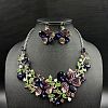 Flower Alloy Glass Pendant Necklaces & Stud Dangle Earrings Sets WGA2AF6-03-1