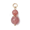 3Pcs 3 Styles Natural Carnelian(Dyed & Heated) & Strawberry Quartz & Red Jasper Round Beaded Pendants PALLOY-JF04701-04-3