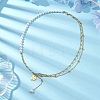 Round Shell Pearl & Brass Chain Flower Pendant Necklaces NJEW-JN04963-2