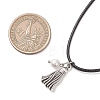 Alloy Tassel with Shell Pearl Pendant Black Waxed Cord Necklaces for Women NJEW-JN05929-3