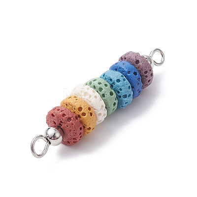 Natural Lava Rock Dyed Beaded Connector Charms PALLOY-JF02537-02-1