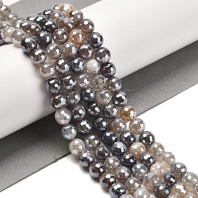 Electroplated Natural Botswana Agate Round Beads Strands G-L598-A03-02-1